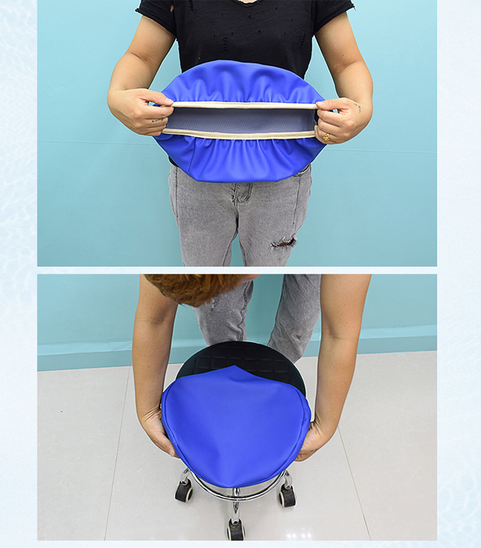 Custom Fauxleather Bar Stool Cover Round Chair Seat Etsy