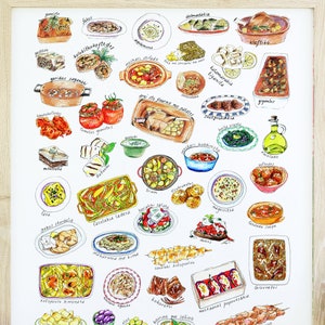 Greek Food Digital Wall Art, Food Printable, Kitchen Wall Art, Digital Download, Whimsical Art Print, Instant Download, 8x10, 8.5x11, 18x24 image 2