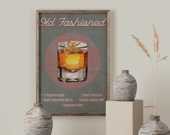Old Fashioned Cocktail Recipe PRINTABLE Wall Art / Cocktail - Etsy