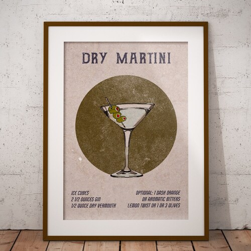 Dry Martini Cocktail Recipe Digital Wall Art Dry Martini Etsy