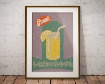 Vintage Style Lemonade Print, Lemonade Printable Poster, Retro Style Lemonade Poster, Printable Lemonade Wall Art, Lemonade Decor,