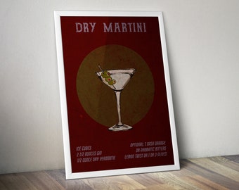 Dry Martini Cocktail Poster, Cocktail Printable Art, Vintage Cocktail Recipe Wall Art, Retro Cocktail Wall Decor, Cocktail Print