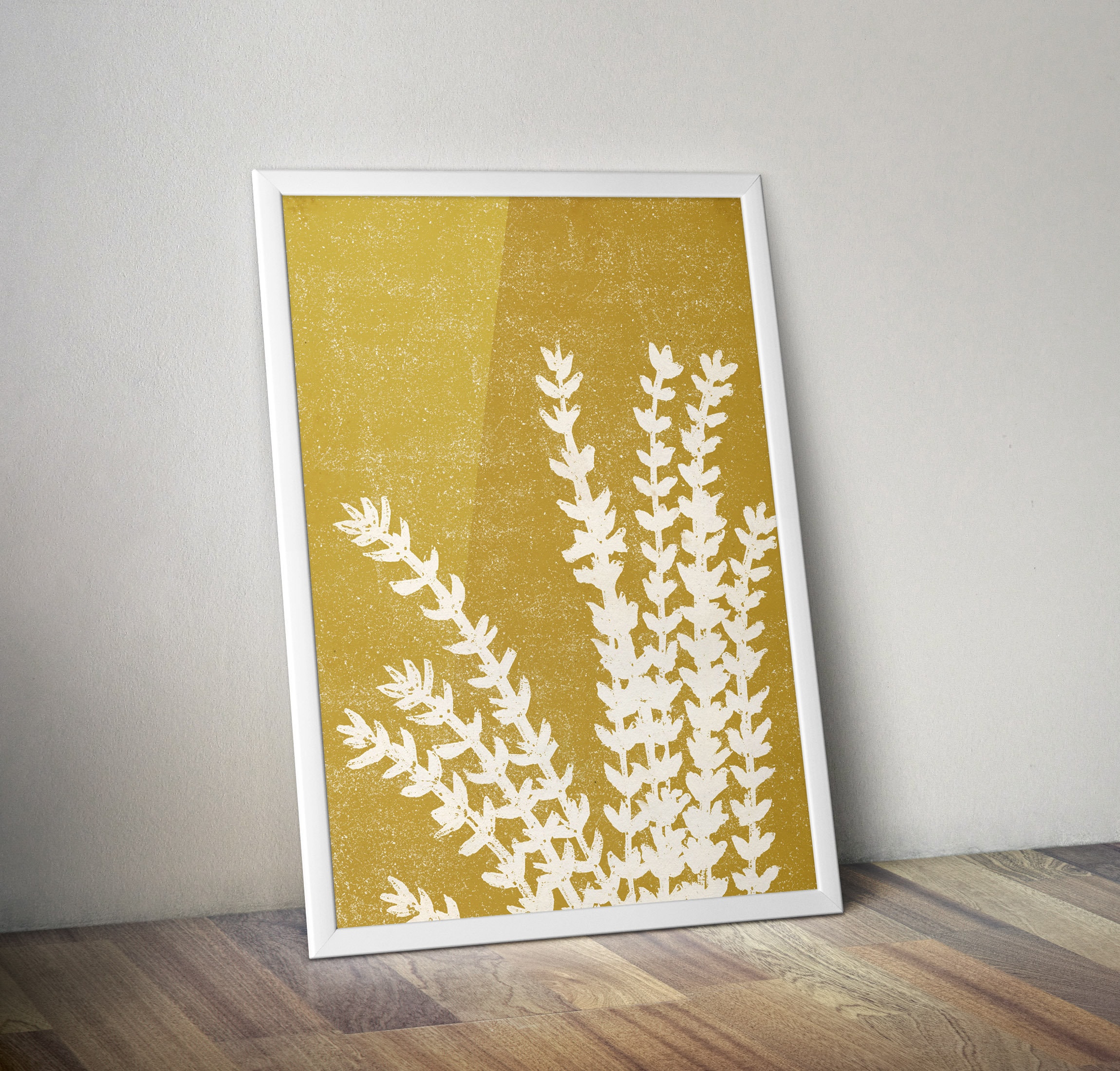 Mustard Yellow Wall Art Abstract Botanical Wall Decor Etsy