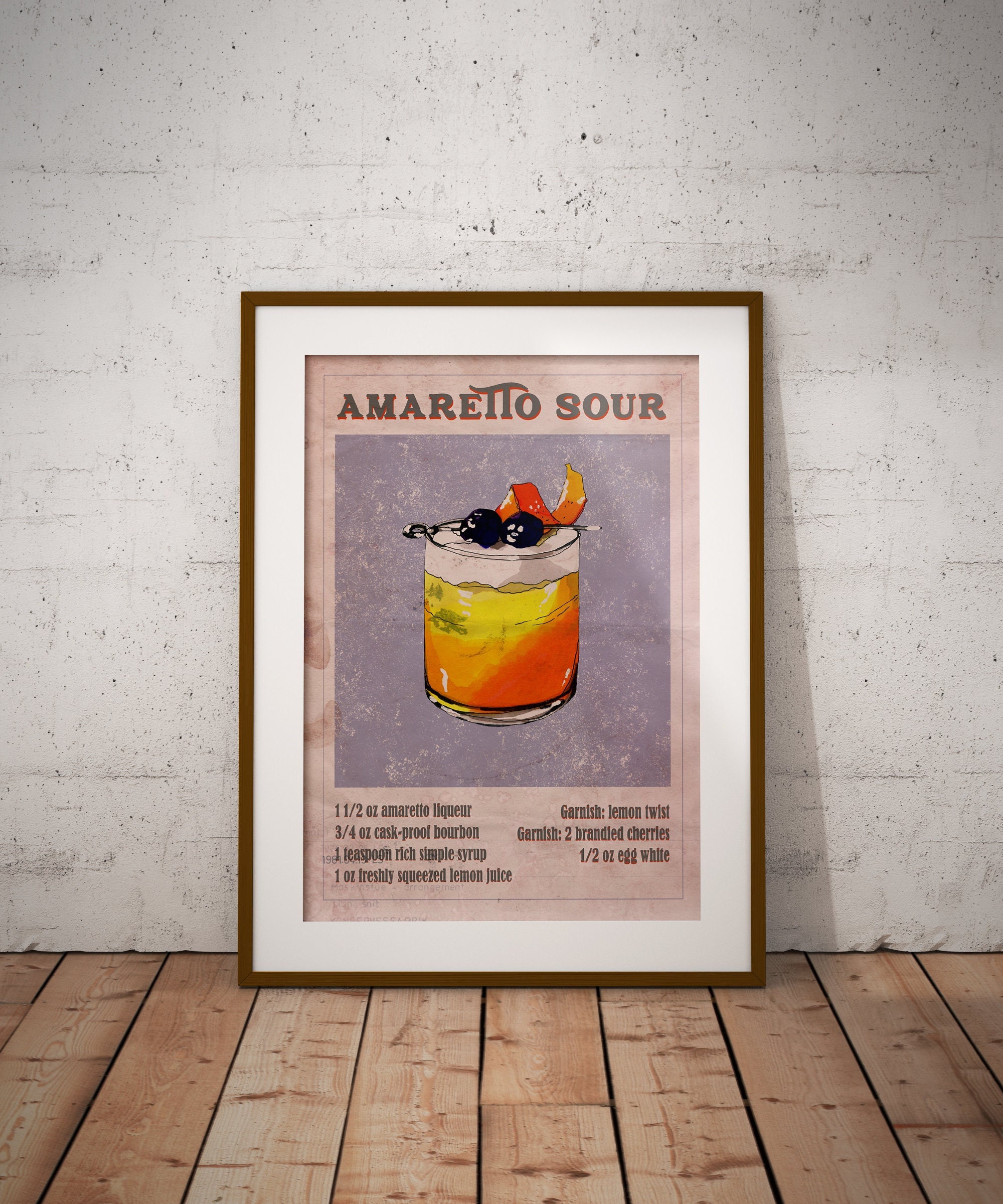 Amaretto Sour Printable Vintage Style Poster, Cocktail Recipe Digital Wall  Art, Retro Style Cocktail Wall Decor, Amaretto Sour Print - Etsy