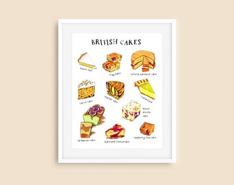 British Cakes Printable Kitchen Wall Art, Digital Nursery Art Print, Food Art Poster, Downloadable Print For Dorm Room,