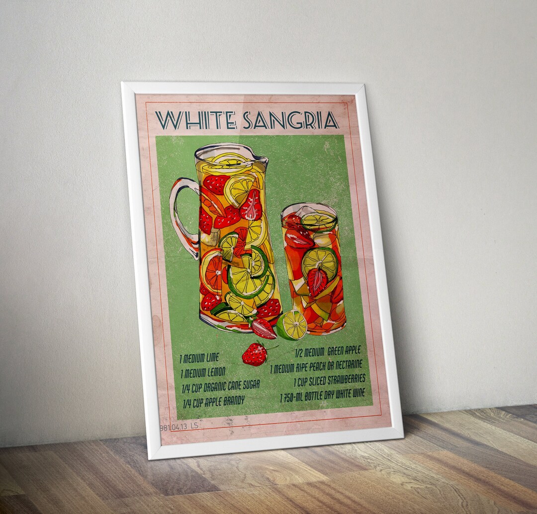 White Sangria Printable Vintage Style Poster, Summer Cocktail Recipe ...