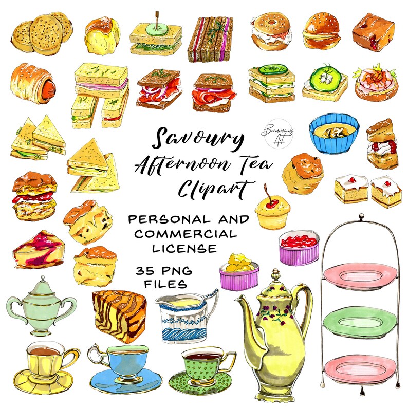 High Tea Invitation Clipart Bundle Afternoon Tea Party Clip Etsy