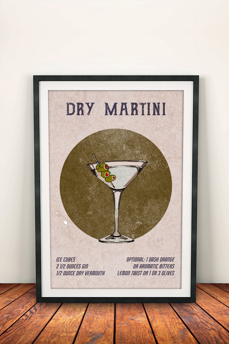 Dry Martini Cocktail Recipe Digital Wall Art Dry Martini Etsy