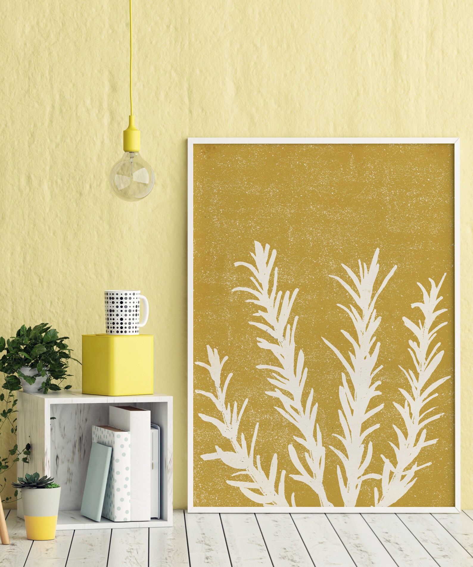 Mustard Yellow Wall Art Set of 4, Abstract Botanical Wall Decor