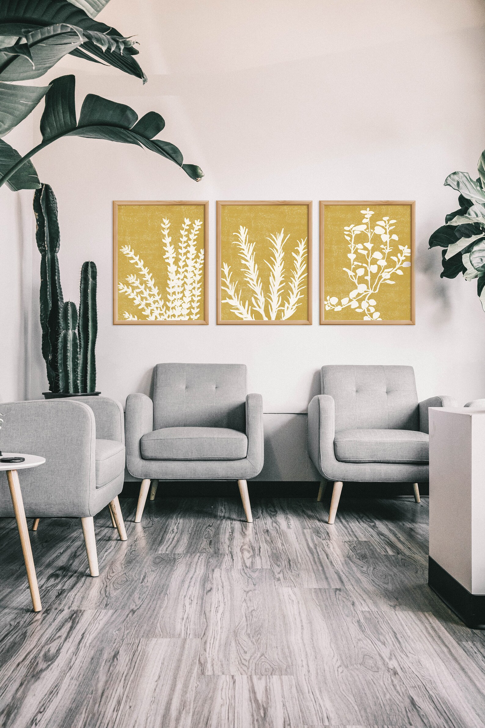 Mustard Yellow Wall Art Set of 4, Abstract Botanical Wall Decor