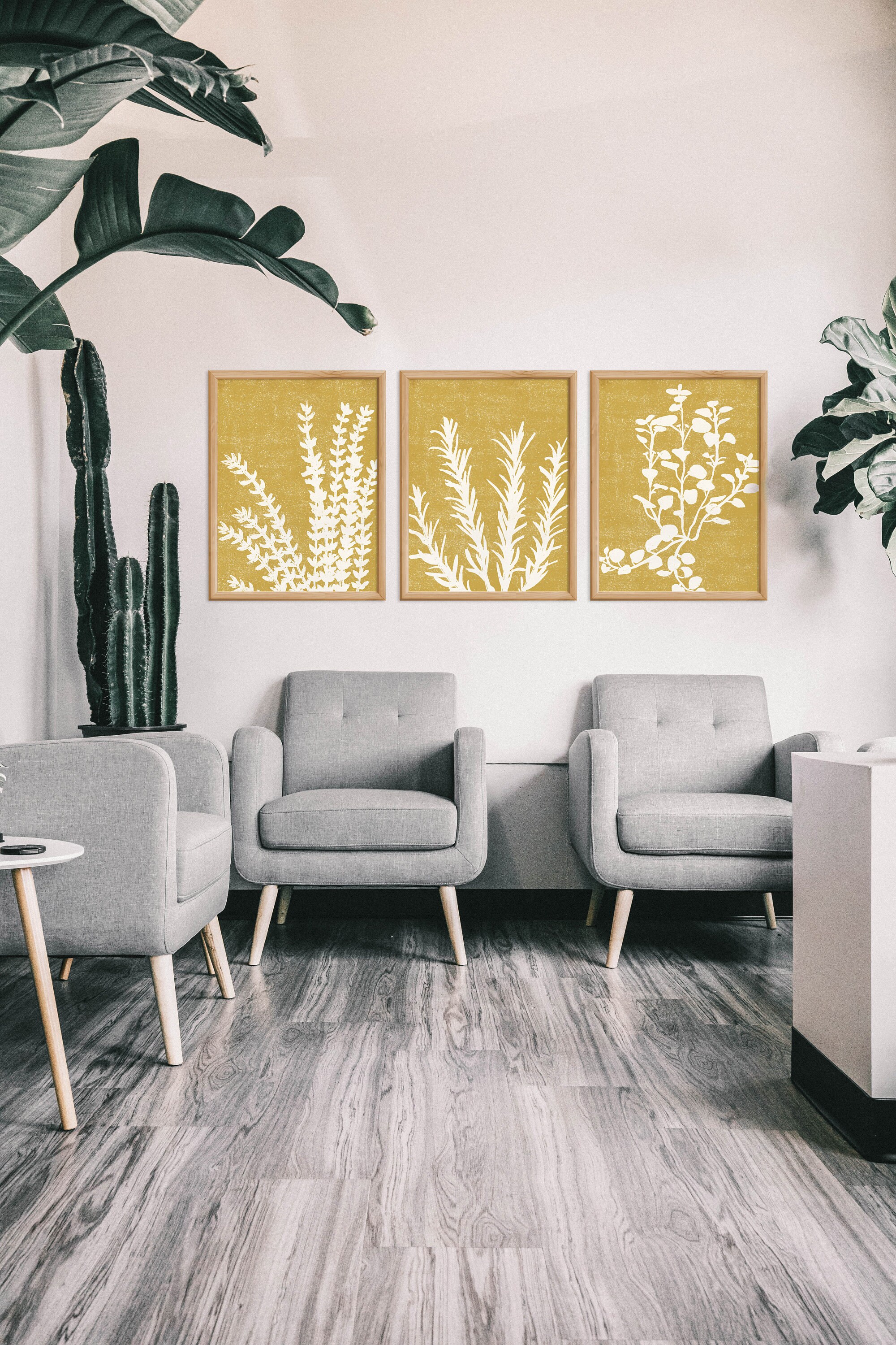 Mustard Yellow Wall Art Set of 4, Abstract Botanical Wall Decor