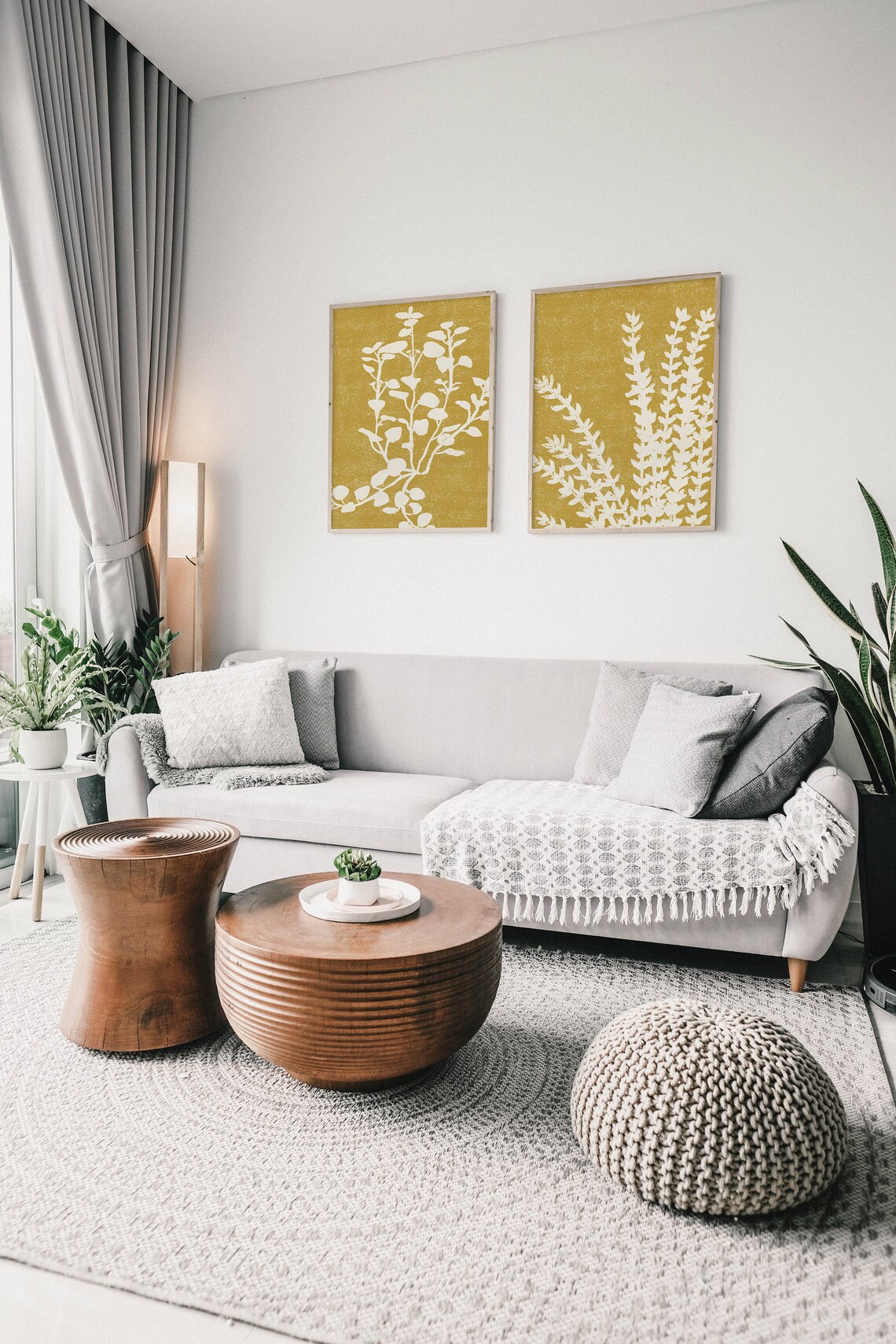 Mustard Yellow Wall Art Set of 4 Abstract Botanical Wall Etsy