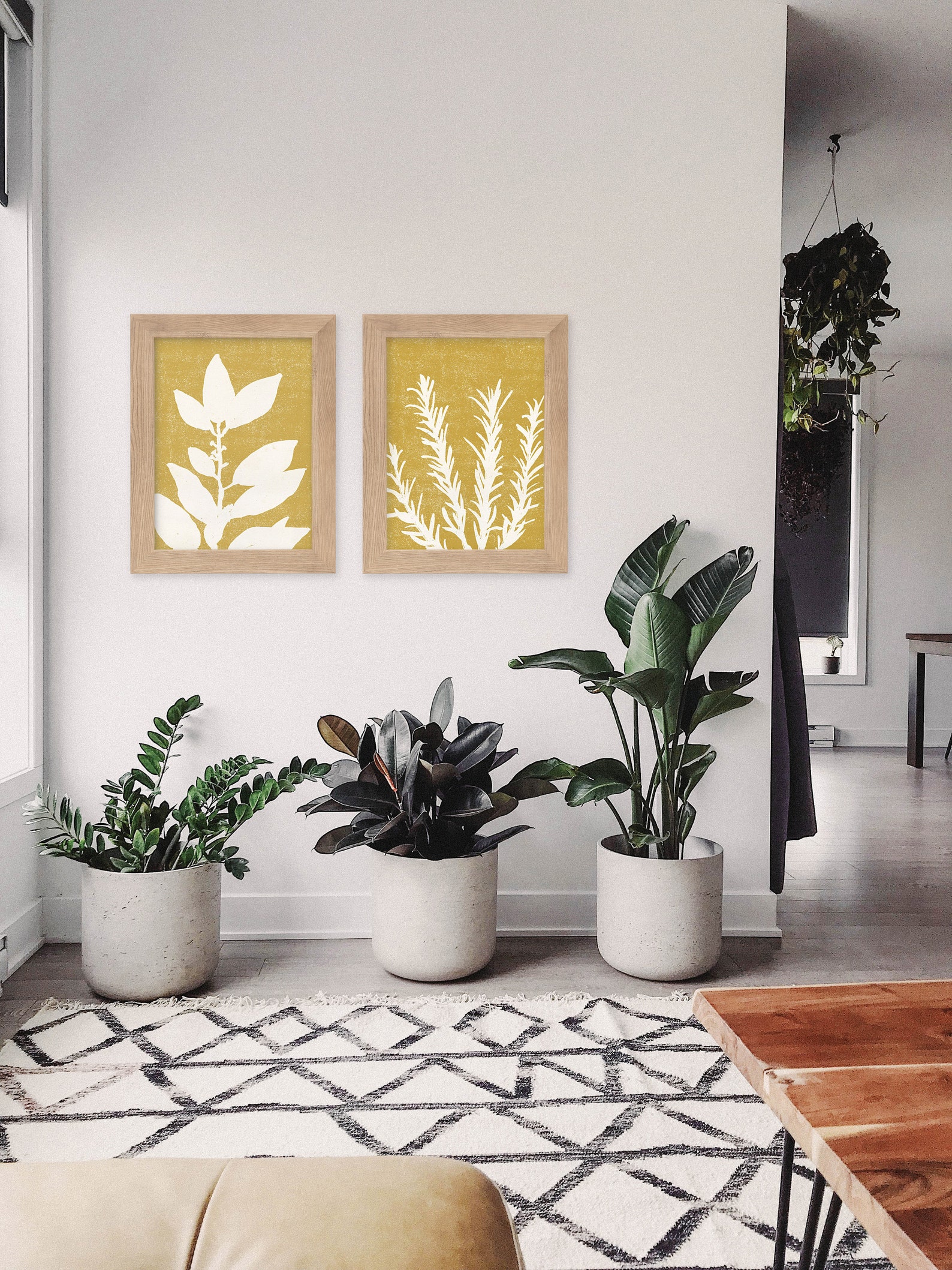 Mustard Yellow Wall Art Set of 4, Abstract Botanical Wall Decor