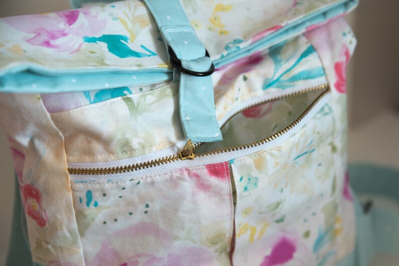 Girls Small Backpack great for travel or use as a purse Modern Floral Polka Dot Bag Watercolor Floral Mini Backpack