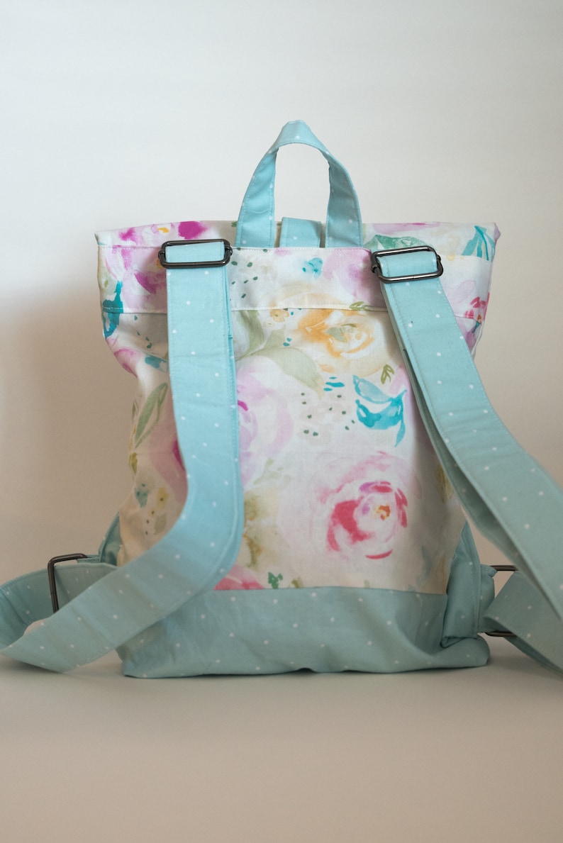 Girls Small Backpack great for travel or use as a purse Modern Floral Polka Dot Bag Watercolor Floral Mini Backpack