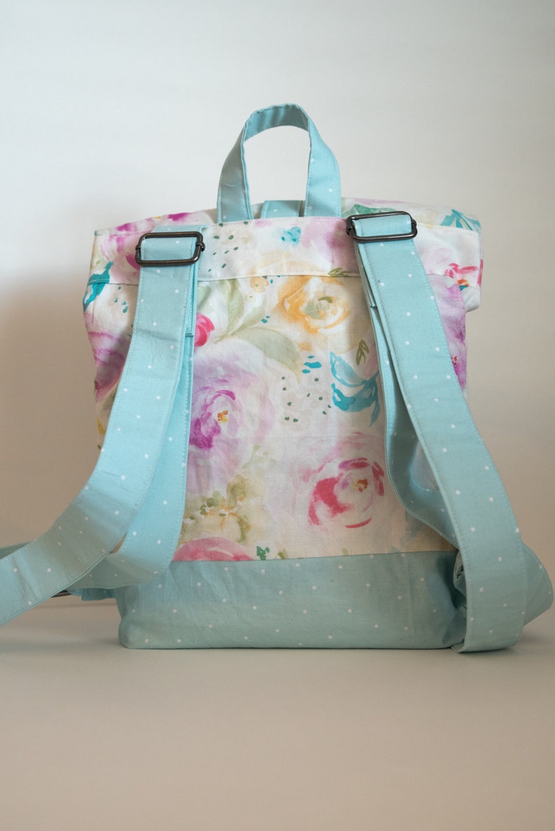 Girls Small Backpack great for travel or use as a purse Modern Floral Polka Dot Bag Watercolor Floral Mini Backpack