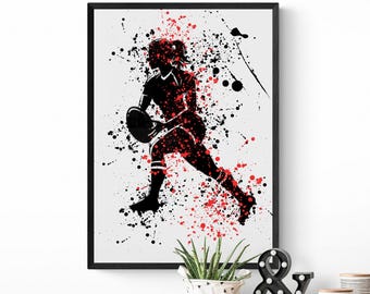 Female Rugby Player Print: Modern Teen Room Wall Art