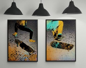 Skateboarding Art Prints (Set of 2): Modern Teen Room Decor