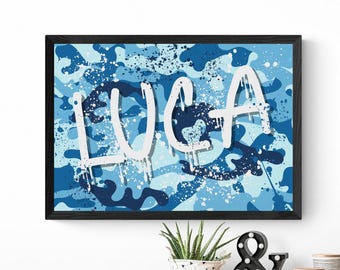 Custom Name Camouflage Wall Art, Boys Room Decor, Personalised Gift
