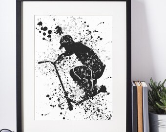 Stunt Scooter Art Print, Extreme Sport Room Decor