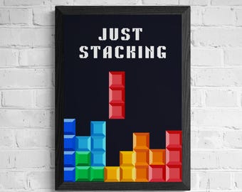 Pixel Block Game Print, Teen Gamer Room Decor