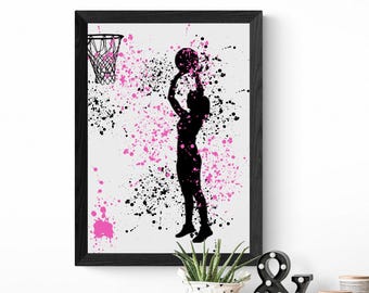 Female Netball Player Art Print – Modern Sports Poster, Teen Wall Decor