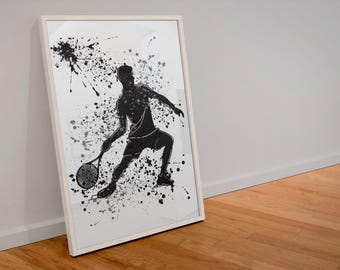 Tennis Player Silhouette Art Print: Sports Room Decor