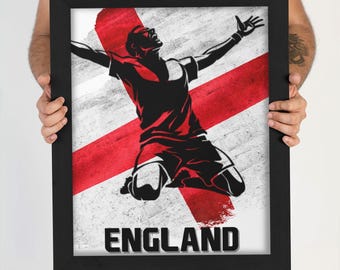 England Football Fan Art Print, World Cup 2026 Soccer Wall Decor