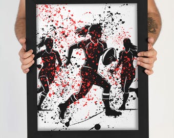 Female Rugby Team Wall Art: Modern Teen Room Decor