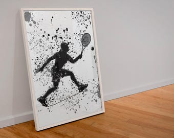 Minimalist Tennis Player Art Print: Modern Teen Room Decor