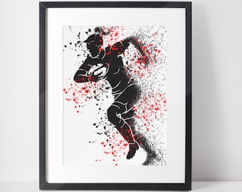 Girls Rugby Print: Red & Black Female Sports Poster