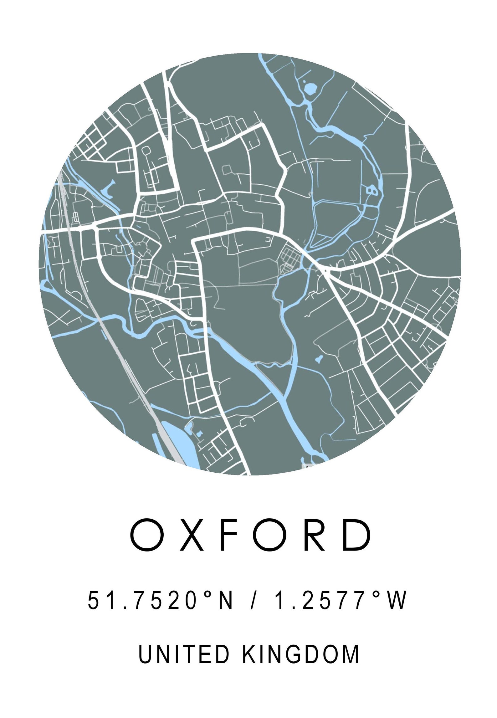 Oxford City Centre Map Print Modern Minimalistic Map | Etsy