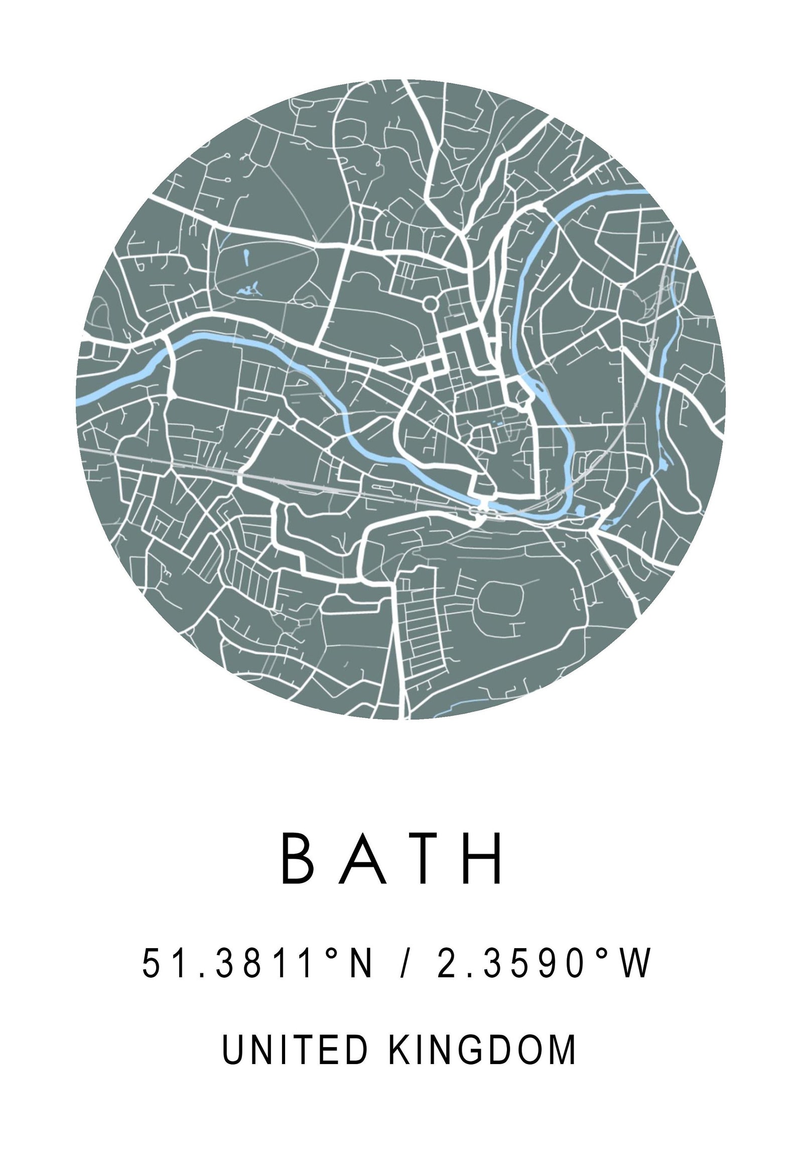 Bath City Map Print Modern Minimalistic Map | Etsy