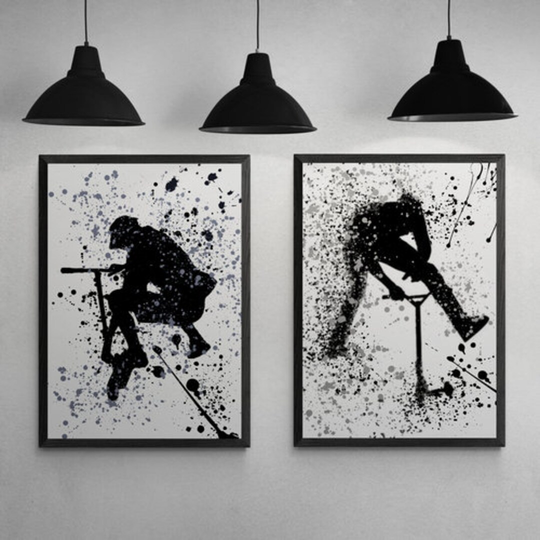 Set of 2 Scooter Prints, Stunt Scooter Wall Art, Gift for Stunt Scooter
