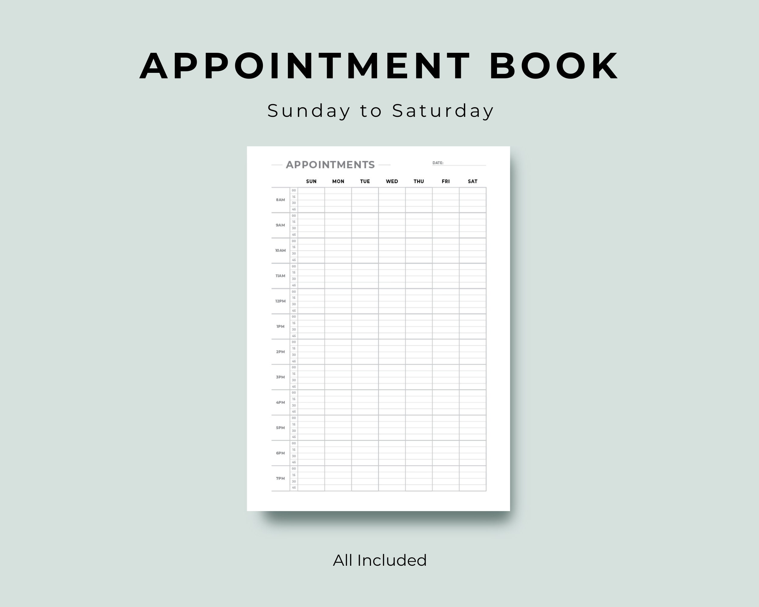 Appointment Planner, Printable Appointment Planner Template, Salon ...