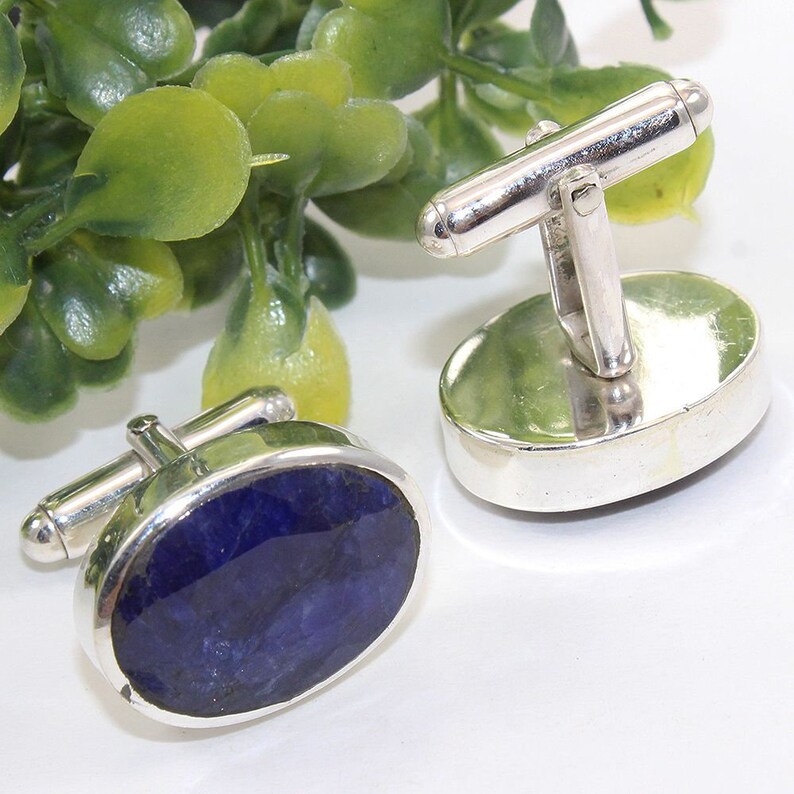 Sterling Silver Cuff links Husband Gift Luxurious Gemstone Cufflink Oval Stone Gifts for him easter gift for reputable /& estimable gentlemen