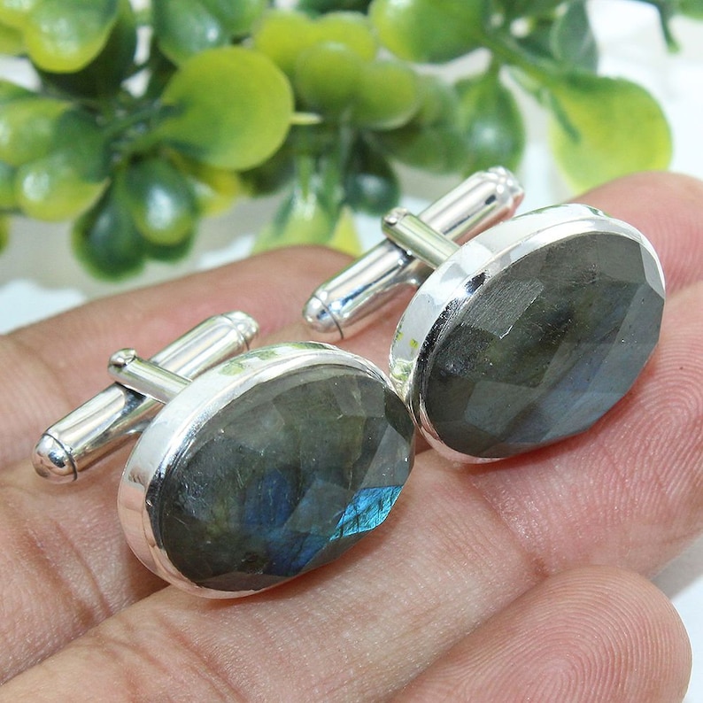 Sterling Silver Cuff links Husband Gift Luxurious Gemstone Cufflink Oval Stone Gifts for him easter gift for reputable /& estimable gentlemen