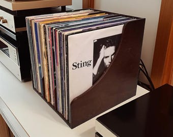Vinylplatenplank houten bruine standaard organizer platenhouder LP vinyls