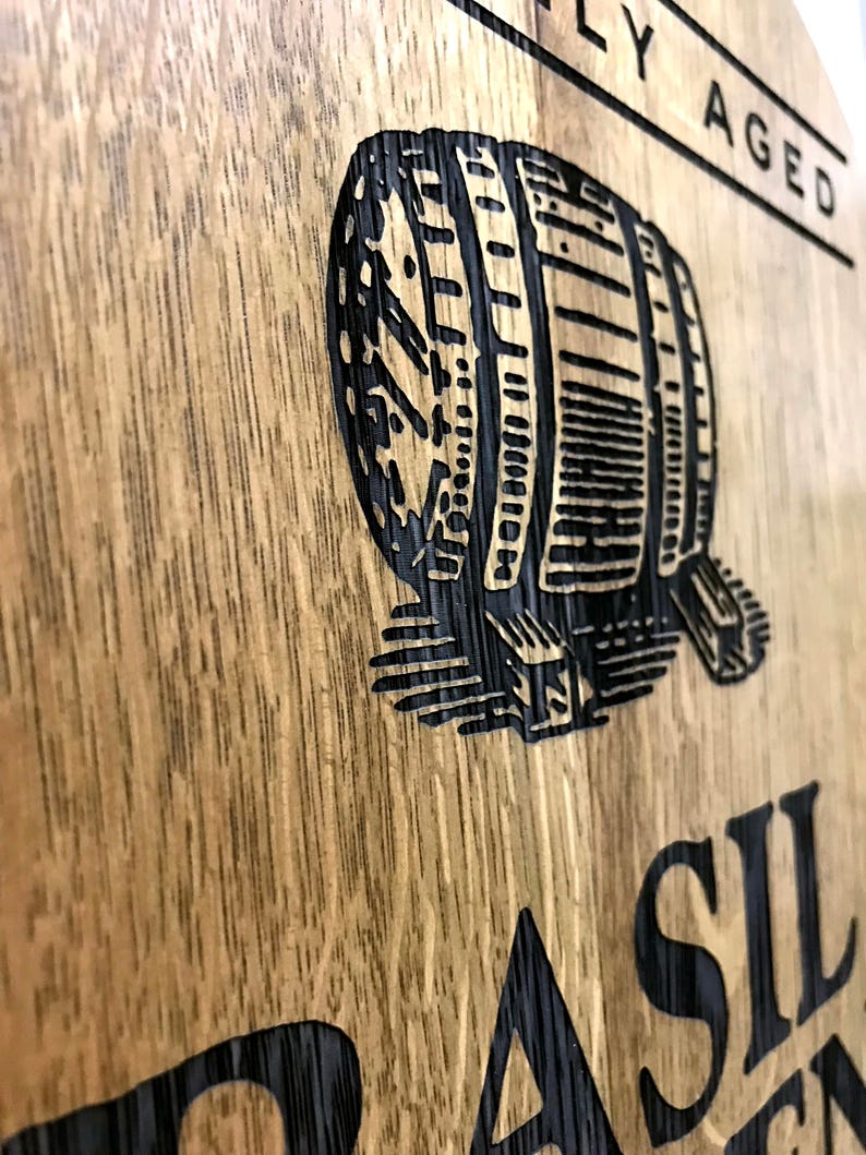 Real Reclaimed and Refinished Barrel Head with Beautiful Basil Haydens Bourbon Whiskey Engraving Laser Engraved Basil Hayden/'s Barrel Head