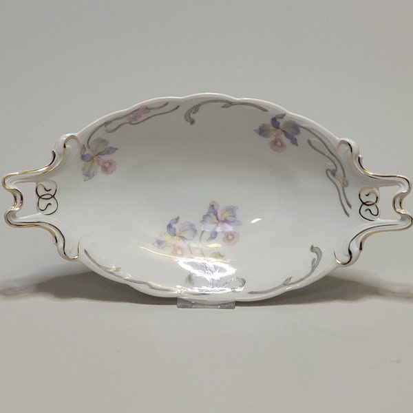 Antique porcelain Rosenthal serving platter or plate with handles, model Iris and pattern Orchid (1920)