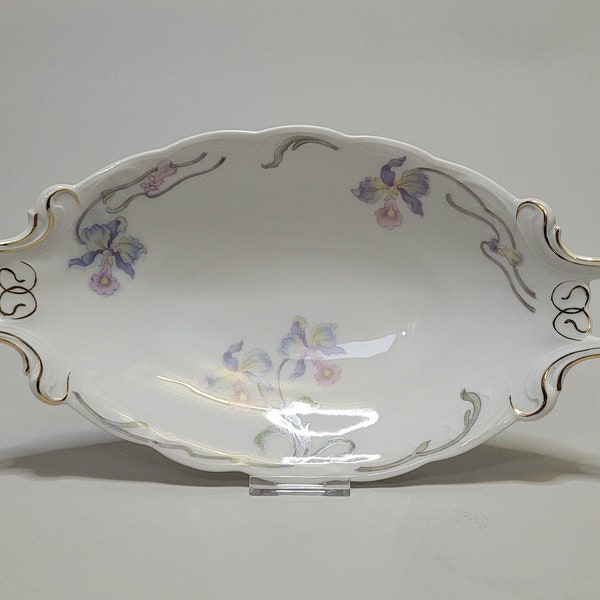 Antique porcelain Rosenthal serving platter or plate with handles, model Iris and pattern Orchid (1920)