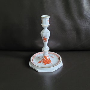 Base de lámpara o candelabro de porcelana Herend Apponyi con decoración naranja 7907 ROG – Base de lámpara de porcelana pintada a mano con diseño Chinese Bouquet Rust.