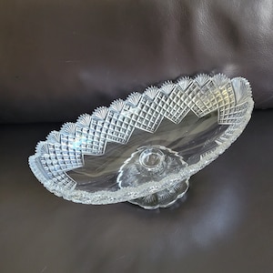 Big antique cut crystal bowl on foot
