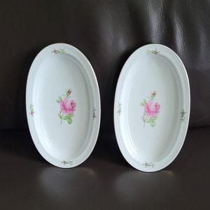 Vintage porcelain platter with transfer of rose and gilt trim, marked Fürstenberg Germany and numbered (series Alt Fürstenberg - Rose)