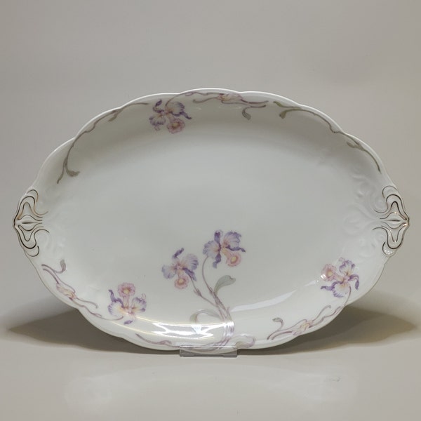 Big antique porcelain Rosenthal serving platter, model Iris and pattern Orchid (1920)