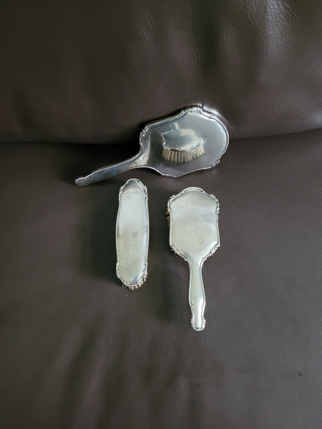 Antique Silver Plated Brush Set Consisting of a Hand Mirror Etsy