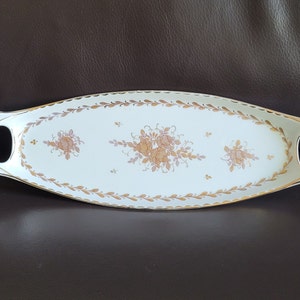 Limoges serving tray with handles – gold floral – Decor Main CID Paris – ca. 1930-1950
