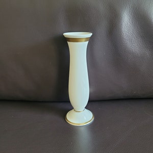 Vintage porcelain beige vase with gold banding, marked Furstenberg