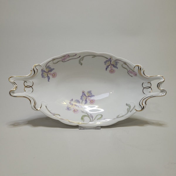 Antique porcelain Rosenthal serving platter or plate with handles, model Iris and pattern Orchid (1900)