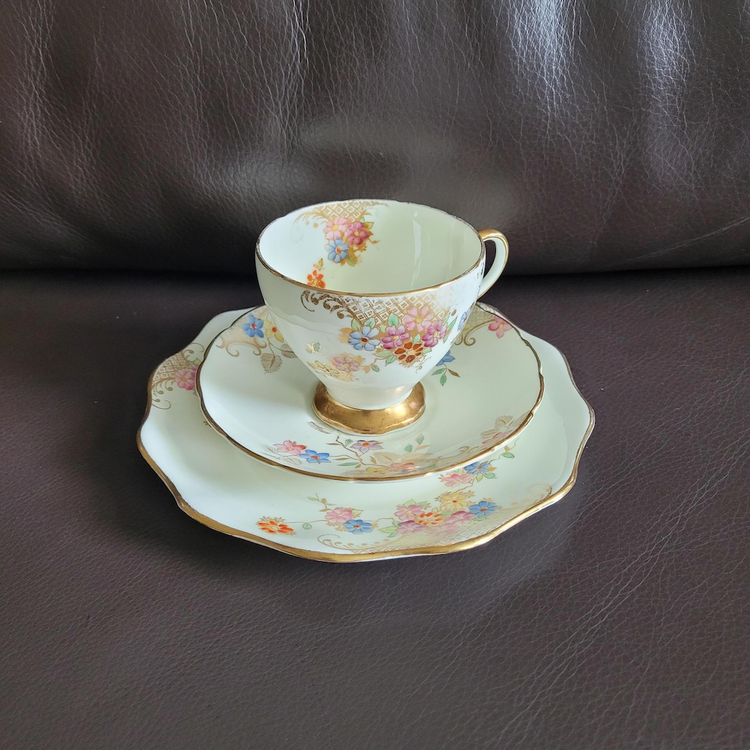 Vintage Porcelain Foley Bone China Tea Trio Set Floral and Gilded ...